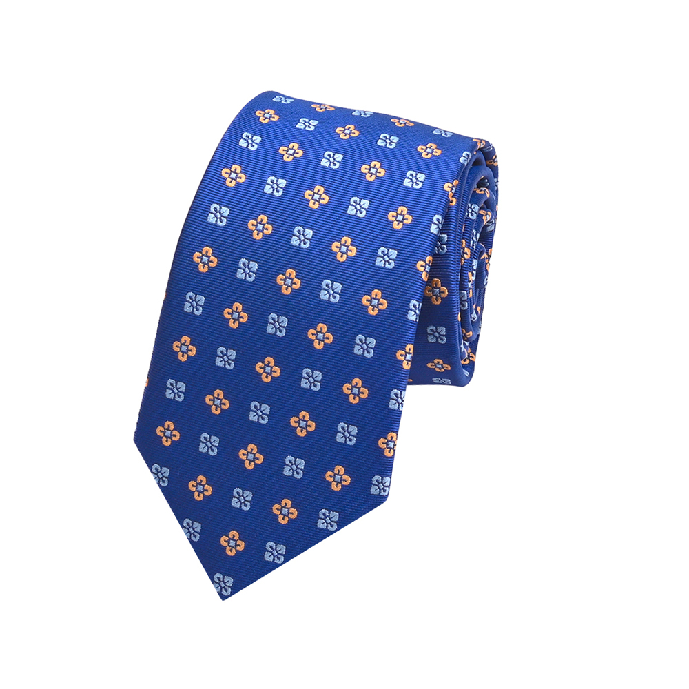 廠(chǎng)家直銷(xiāo)藍(lán)色商務(wù)搭配衣服滌絲小花領(lǐng)帶